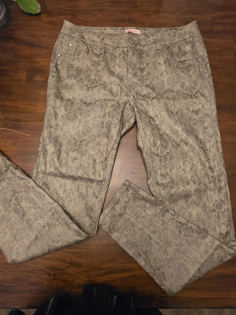 Fire Los Angeles Snakeskin Print Skinny Pants - Neutral Tan/Gold Python Size 13